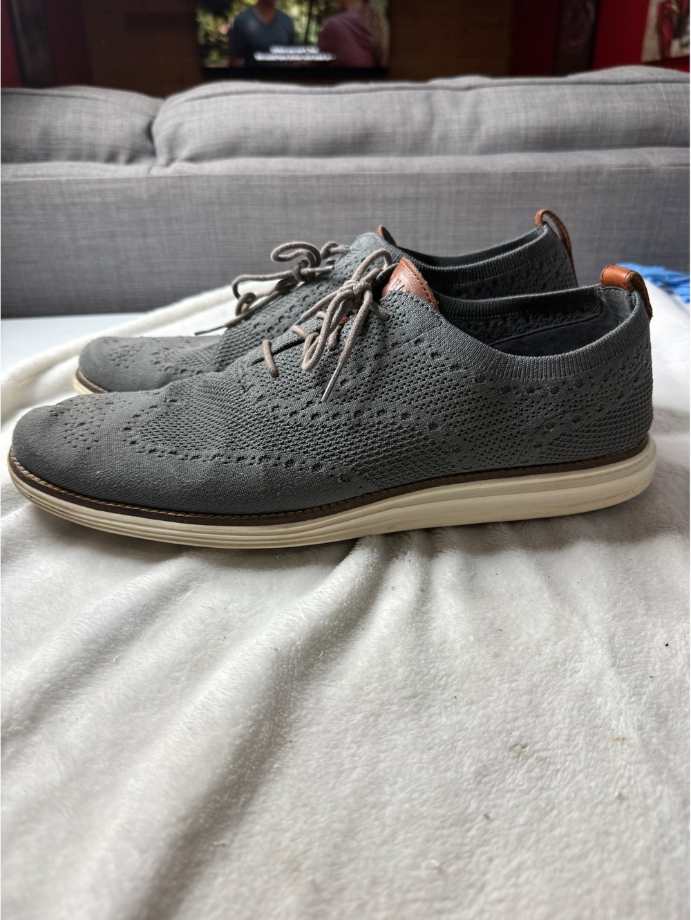 Cole Haan Men's Gray Knit Wingtip Oxford Shoes Size 13M